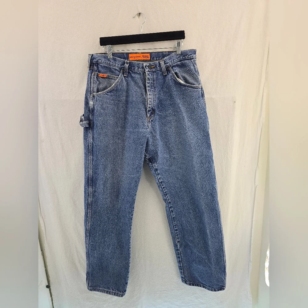 Wrangler Riggswear FR Carpenter Light Wash Denim Jeans. Mens 36/34